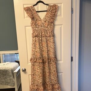 Cleobella Boho Maxi Dress in Cream Pink and Brown